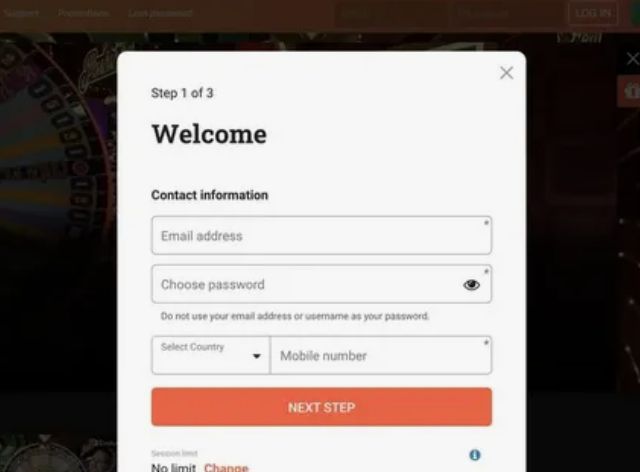 Ekran rejestracji w kasynie online z widocznym bonusem 15 euro