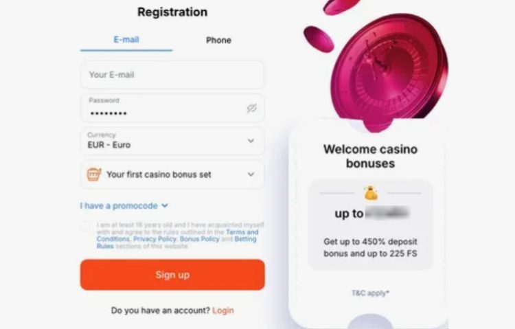 Ekran rejestracji w kasynie online z widocznym bonusem 40 zł