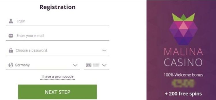 Formularz rejestracyjny w kasynie z polem na kod promocyjny