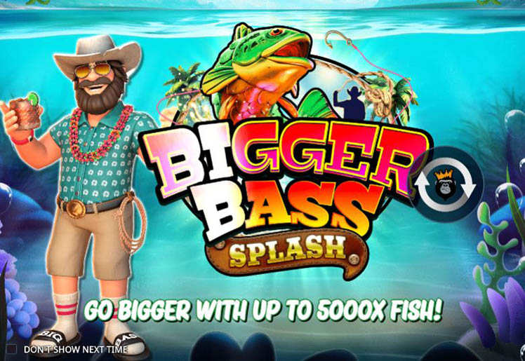 Big Bass Splash na ekranie komputera z wedkarzem, rybami z wartosciami pienieznymi i ukladem 5x3