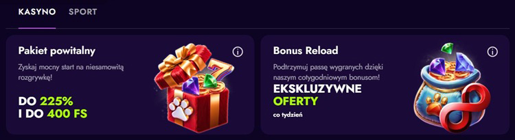 Panel kasyna online z widocznym bonusem cashback i procentowym zwrotem od strat