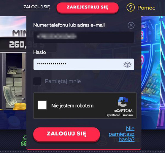 Stopka strony z numerem licencji i linkiem do rejestru