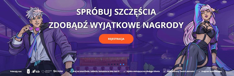 Ekran laptopa wyświetlający różnorodne gry kasynowe, a obok leżące międzynarodowe karty płatnicze