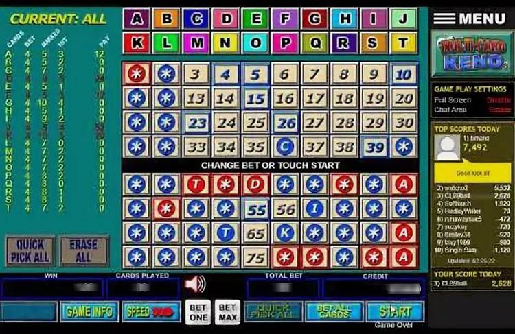 Schemat losowania Keno — 20 zwycięskich numerów z puli 1-80