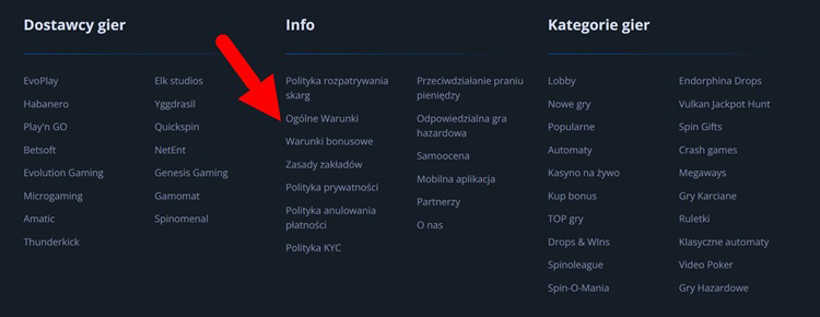 Stopka strony: licencja, dane spólki, link do rejestru