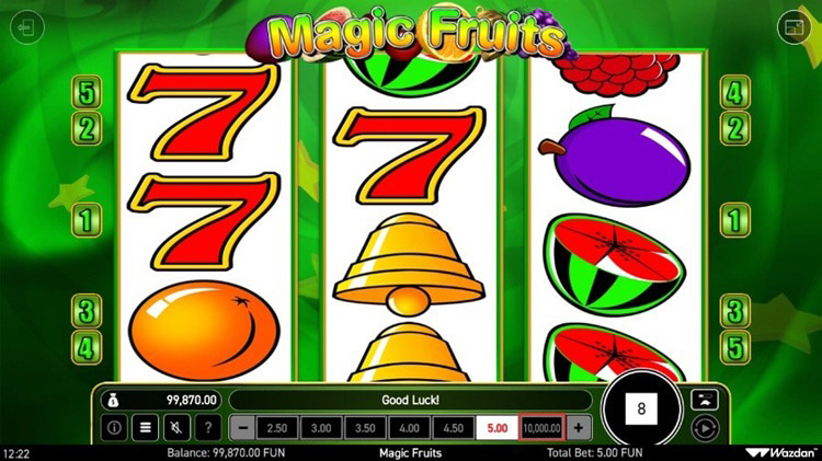 Ekran gry Magic Fruits — klasyczne symbole i pięć linii