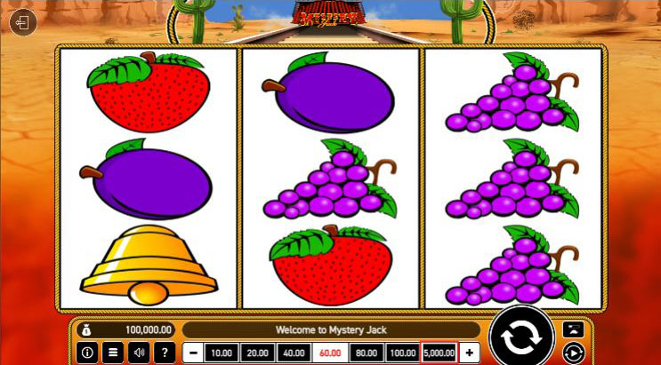 Ekran tytułowy gry Mystery Jack z postacią rewolwerowca na tle pociągu