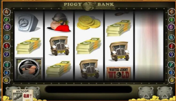 Piggy Bank od Belatra — układ pięciu bębnów i panel ustawień stawki
