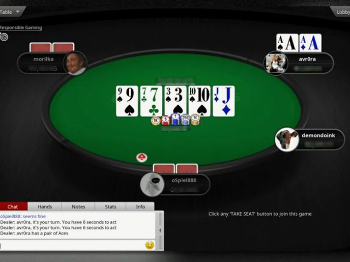 Ekran komputera z grą w pokera online — PokerStars, zrzut ekranu
