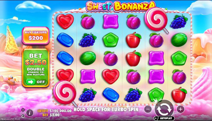 Ekran rundy darmowych spinów w Sweet Bonanza z widocznymi bombami mnożników